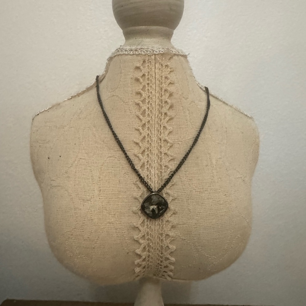 Givenchy gunmetal chain hematite crystal pendant necklace